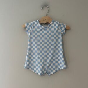 $11 ADD‎ ON Baby Goosebumps blue checkered romper 3-6M Hanna Andersson Wild Wawa